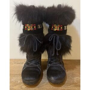VTG 90s Tecnica Skandia Fur Apres Ski Mukluk Boots Italy Goat Hair Women 8 EU 39